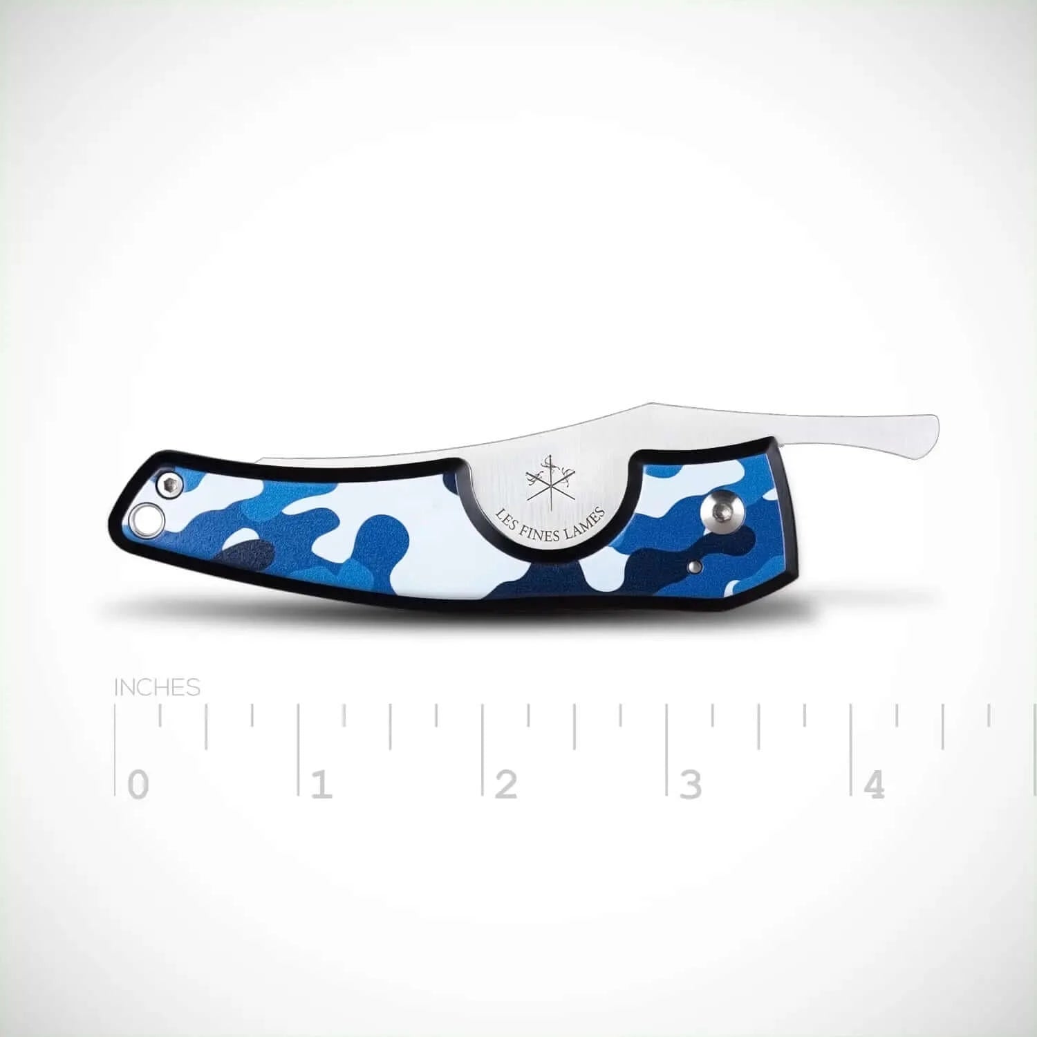 Product image of Le PETIT Camo Navy pocket knife with stainless steel blade and blue camouflage handle