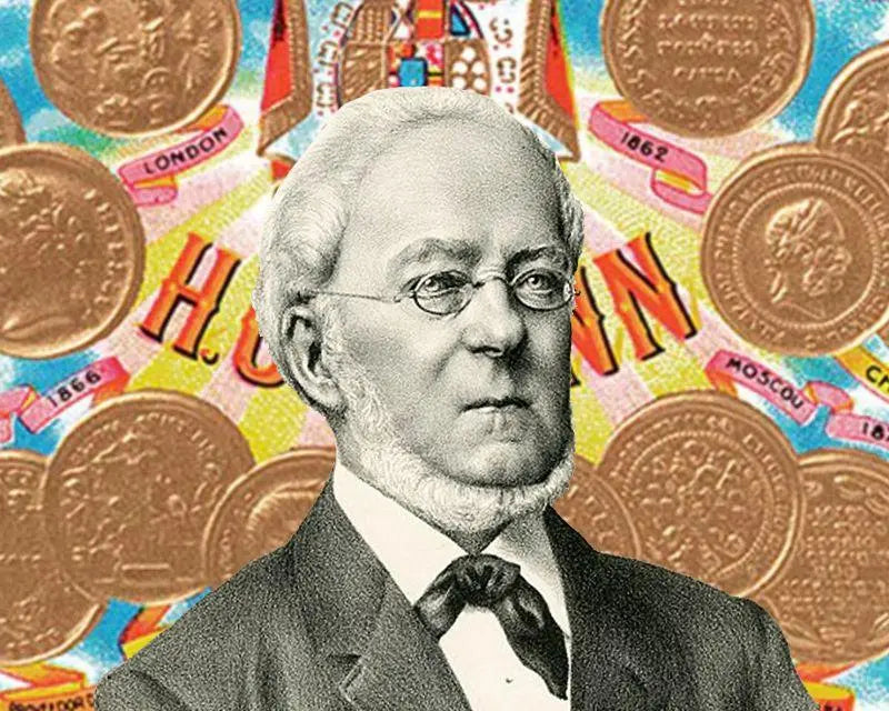 Portrait of Hermann Dietrich Upmann with vintage H. Upmann cigar bands in the background