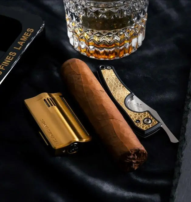 Gold cigar accessories by LES FINES LAMES, best cigar accessory from France
