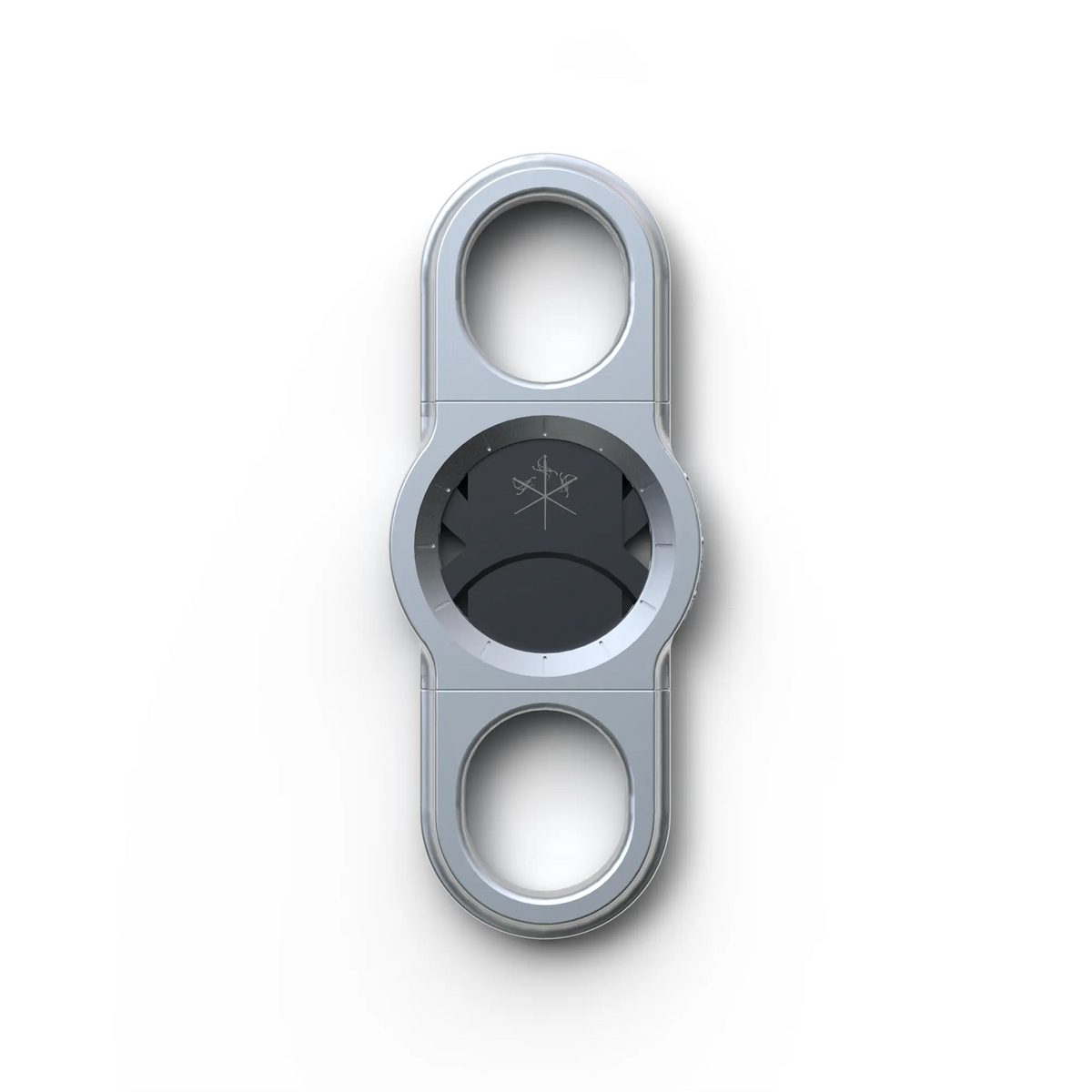 La Guillotine Rotor by LES FINES LAMES, a chrome stainless steel guillotine cigar cutter shown from the front