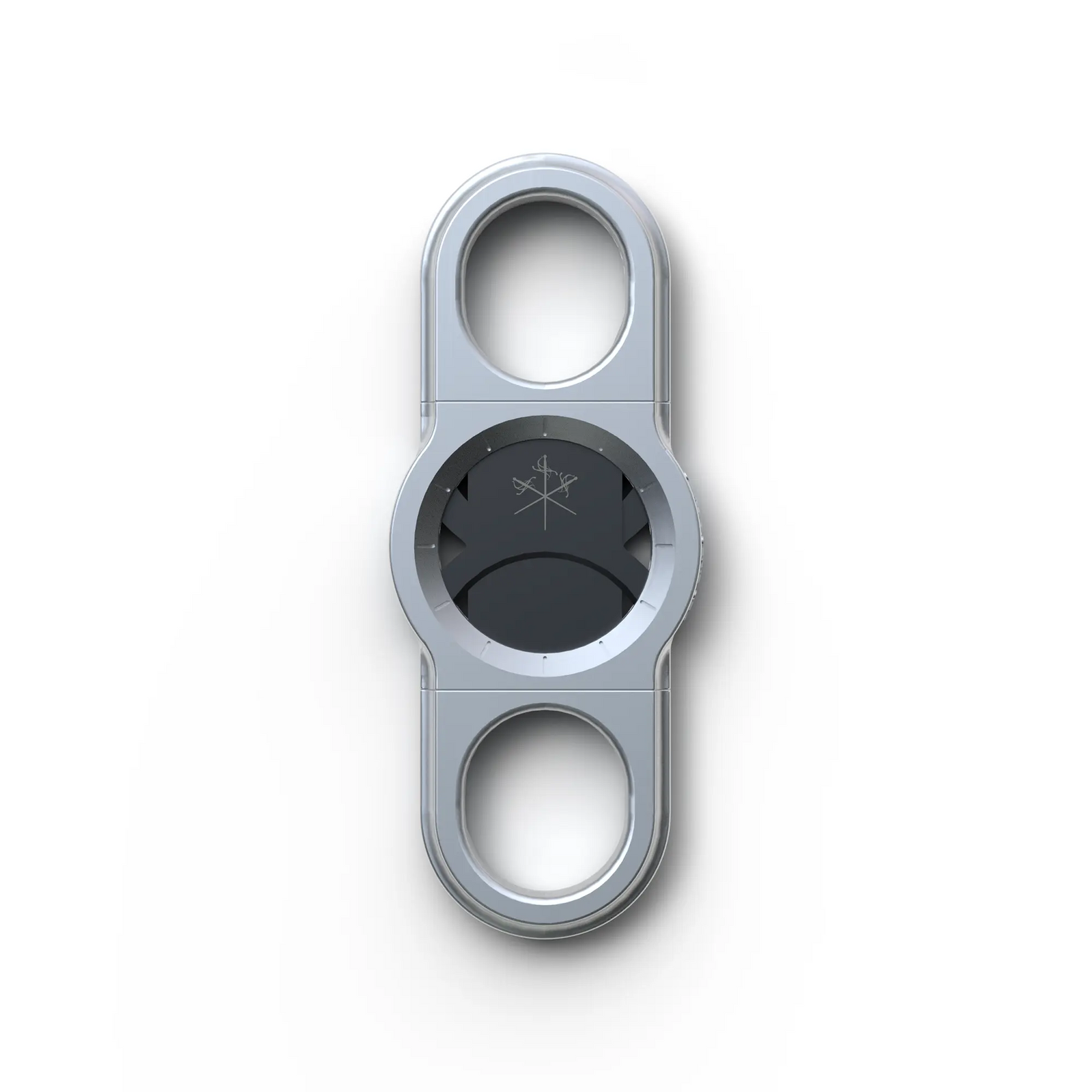 La Guillotine Rotor by LES FINES LAMES, a chrome stainless steel guillotine cigar cutter shown from the front