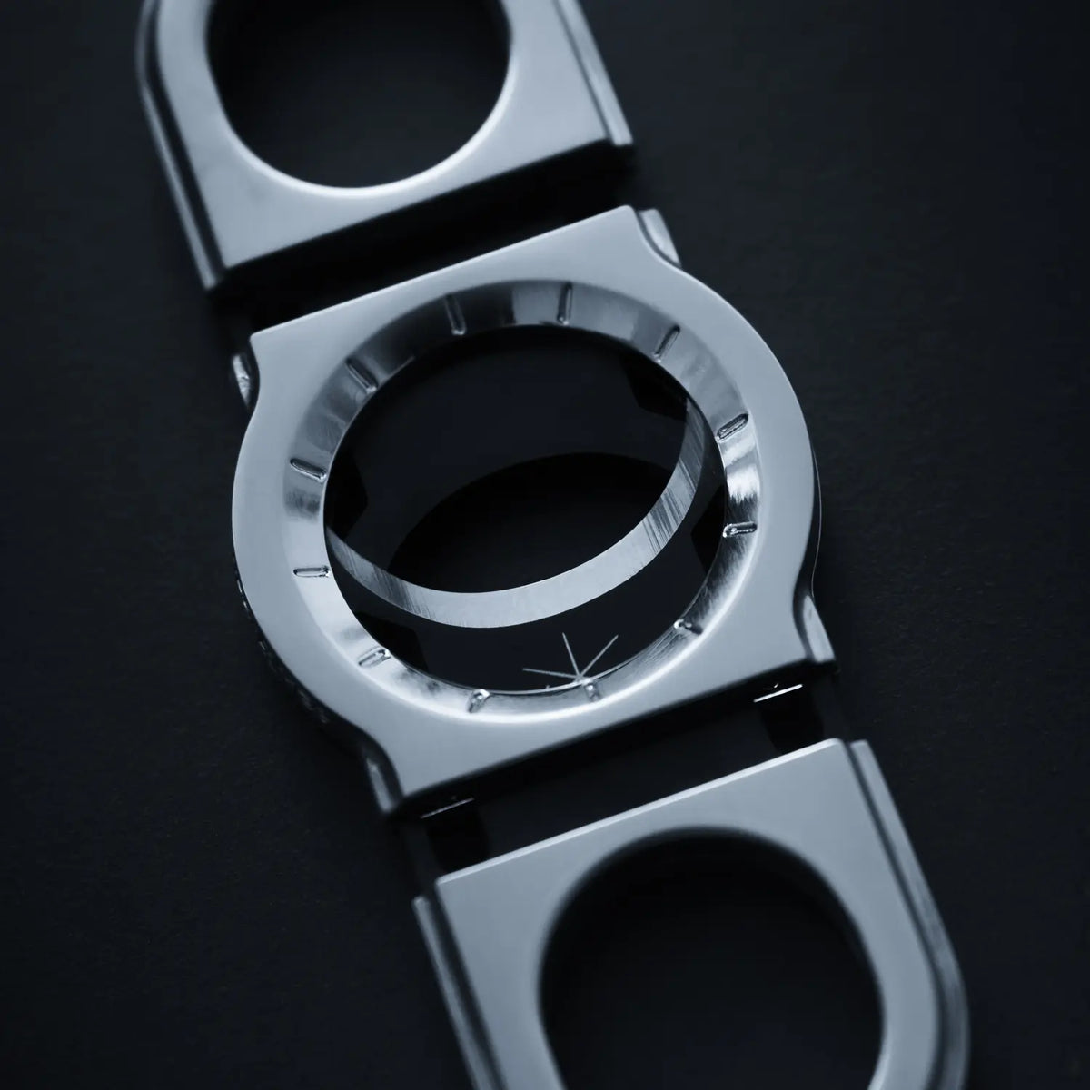 La Guillotine Rotor by LES FINES LAMES, a close-up of the chrome stainless steel guillotine cigar cutter