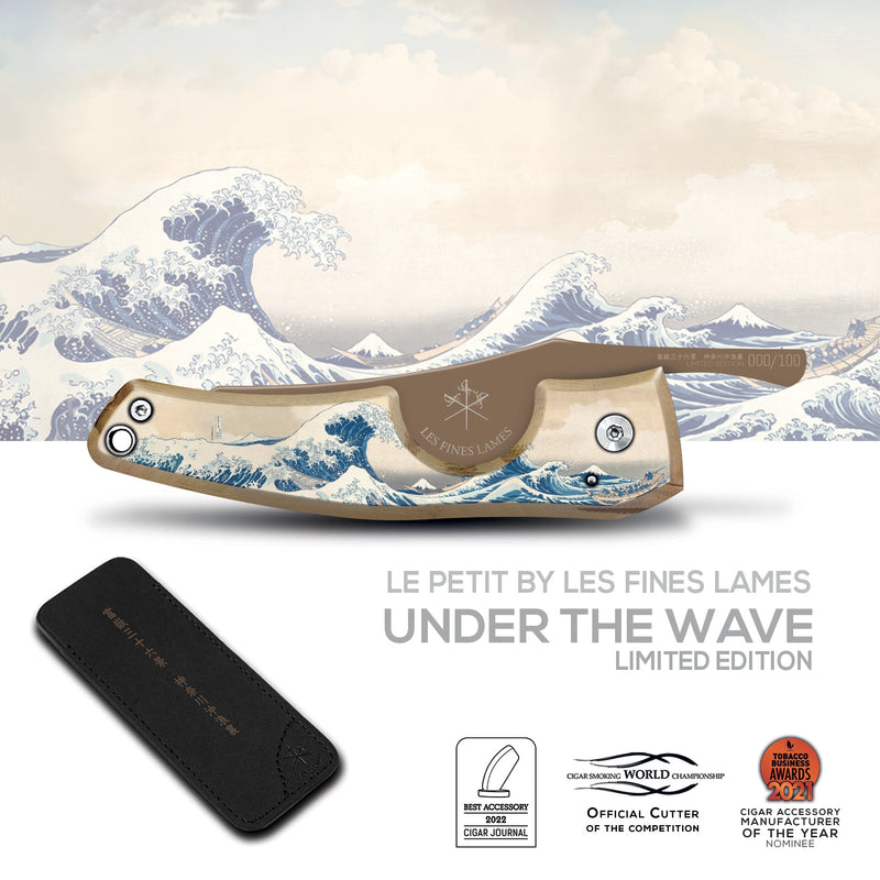 Le PETIT Under the Wave: a limited edition cigar knife with an FDE cerakote blade and Hokusai’s Great Wave off Kanagawa. 100 pieces, made in France