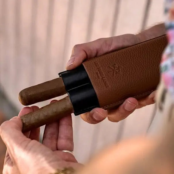 Brown leather Cigar Case DUO holding two cigars for cigar travel